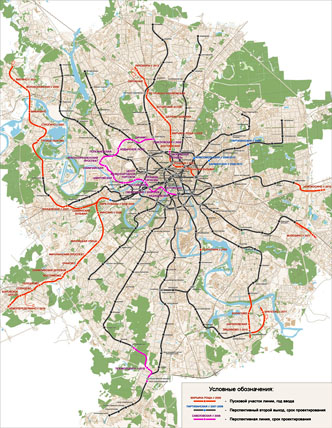 Development map of Moscow metropolitan till 2015 © JCS 'Metrogiprotrans', 2007